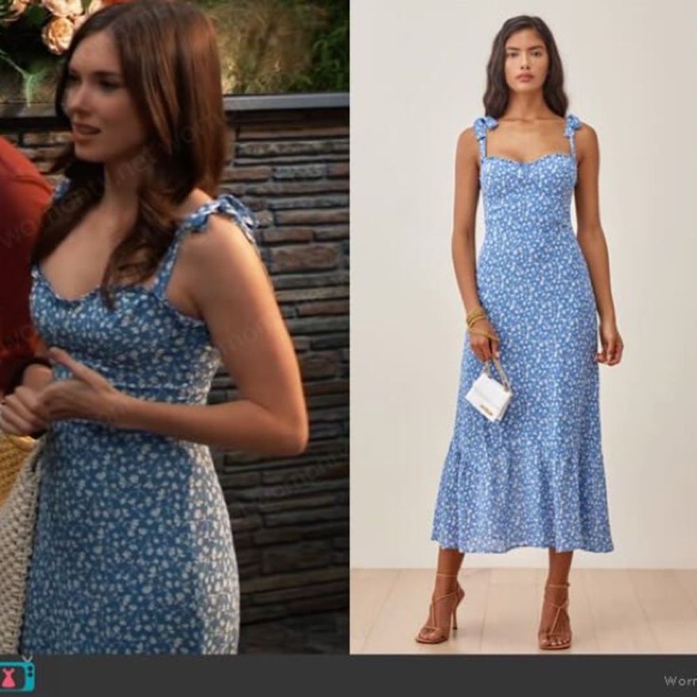 Euc Reformation Nikita Floral Sleeveless Light Blue White Flowers Dress M 8 - Picture 7 of 11